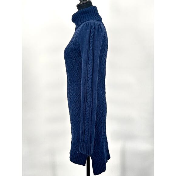 Vintage Y2K BCBG Cable Knit Sweater Dress Womens Euro Turtleneck Navy Blue Small - Picture 4 of 10